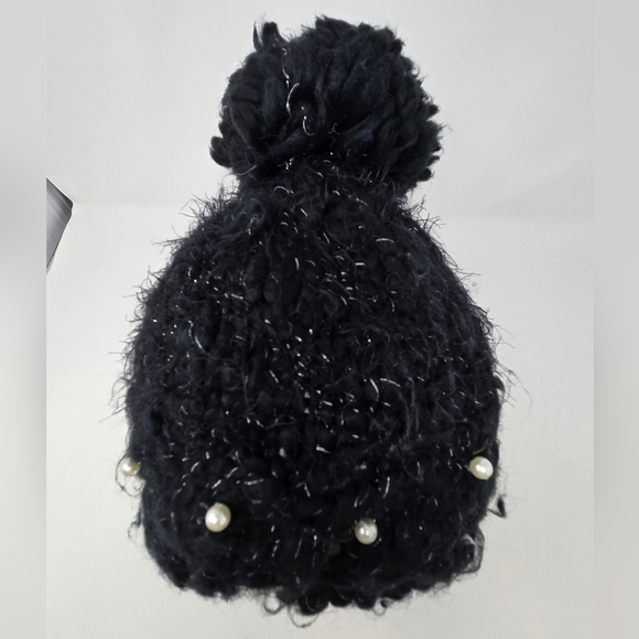 BETSEY JOHNSON SPARKLE WINTER LOT INFINITY SCARF POM POM BEANIE HAT BLACK WOMEN - Picture 9 of 13
